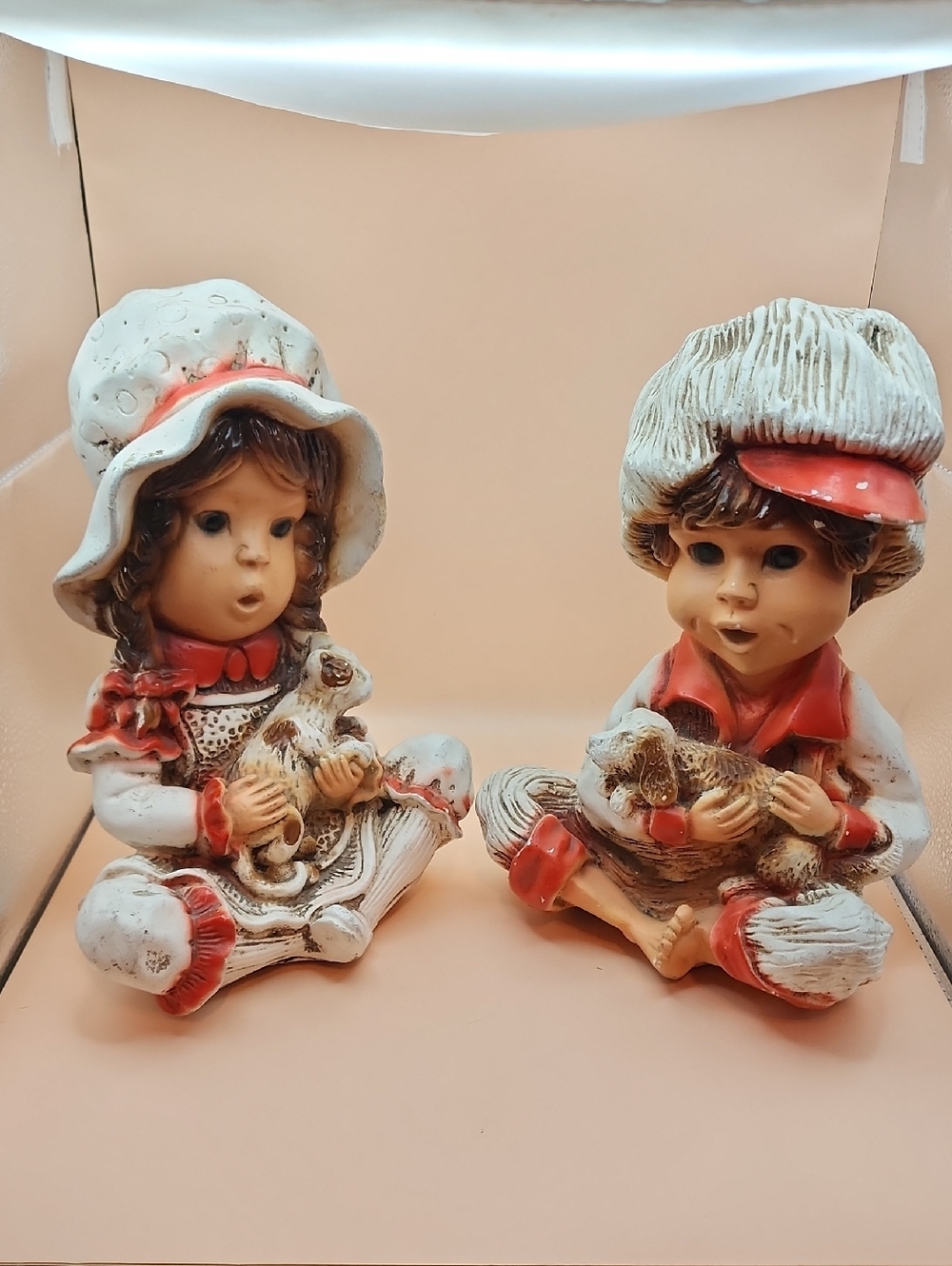 Vintage CHALKWARE Alice and Andy Universal Statuary Corp #293 1974 Boy & Girl
